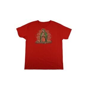 Bold red Virgen de Guadalupe graphic tee Size L